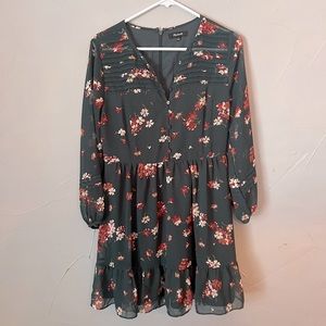 Madewell Sheer-Sleeve Pintuck Ruffle Dress in Spruce Blooms